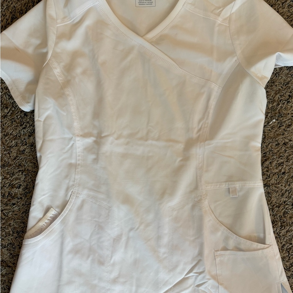 White Scrub Top with Pockets